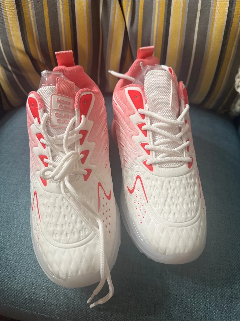 Women's White and Pink Gradient Athletic Sneakers